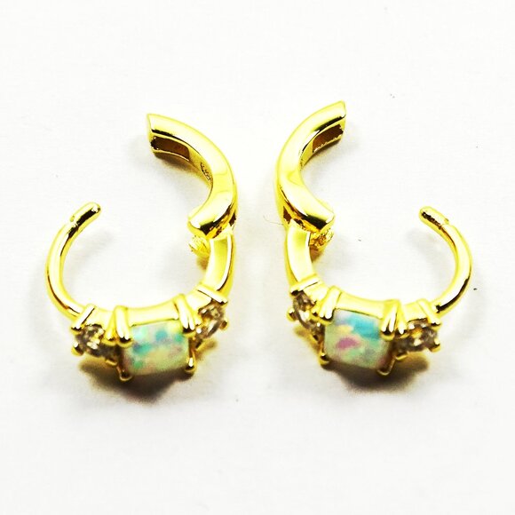 SAVVY CIE JEWELRY October Birthstone Gold Plated Kyocera Opal & CZ Hoop … - Picture 5 of 9